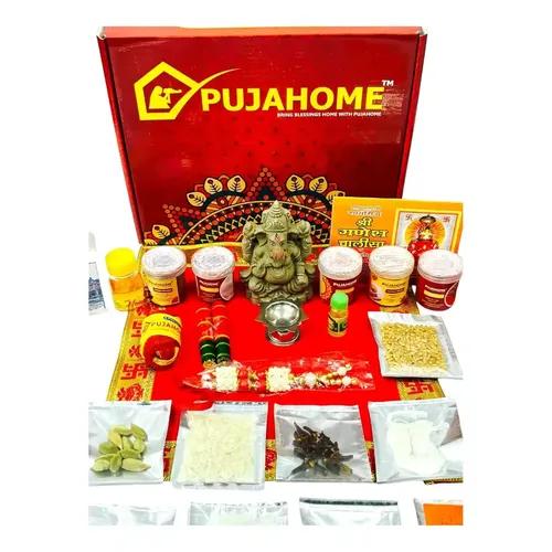 Pujahome Ganesh Puja Samagri Kit for Ganesh Pujan/Ganpati Pooja Kit/Ganesh Chaturthi Puja/Ganesh Pooja with Mitti(Clay) Ganesh Murti(32 Items)