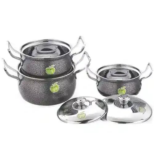 Powder Coated Stainless Steel Cooking Sauce Handi Vessel Flame Pot with Lid - Set of 3