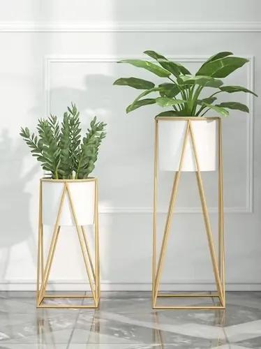 AMASS HANDICRAFTS Planters for Indoor - Outdoor Plants & Modern Metal Floor Tall Plant Stand for Garden, Balcony & Living Room & Mid Century Plant Stands with Pots Set of 2 Flower Pots (White)