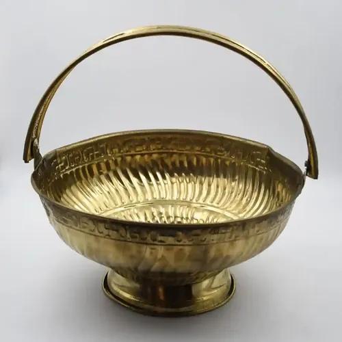 ALODIE - Brass Flower Basket | Pooja Basket with Handle | Dolchi Basket for Puja | Phool Sajhi | Brass Basket Circle Shaped for Pooja Ghar, Home Decor