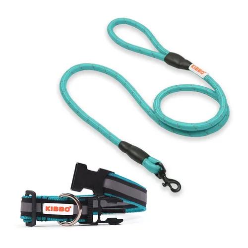 Kibbo Premium Reflective Dog Leash and Collar for Small to Medium Dogs | 5 Feet Long Leash, 12mm / 0.5in Thick (Sea Green)