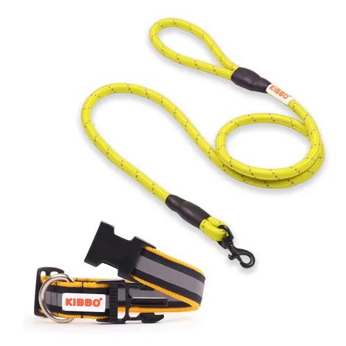 Kibbo Premium Reflective Dog Leash and Collar for Medium to Large Dogs | 5 Feet Long Leash, 15mm / 0.6in Thick (Yellow)